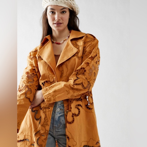 FREE PEOPLE Susanna Eyelet Duster Jacket Coat Dress Lagenlook Boho Crochet Lace - Picture 2 of 8